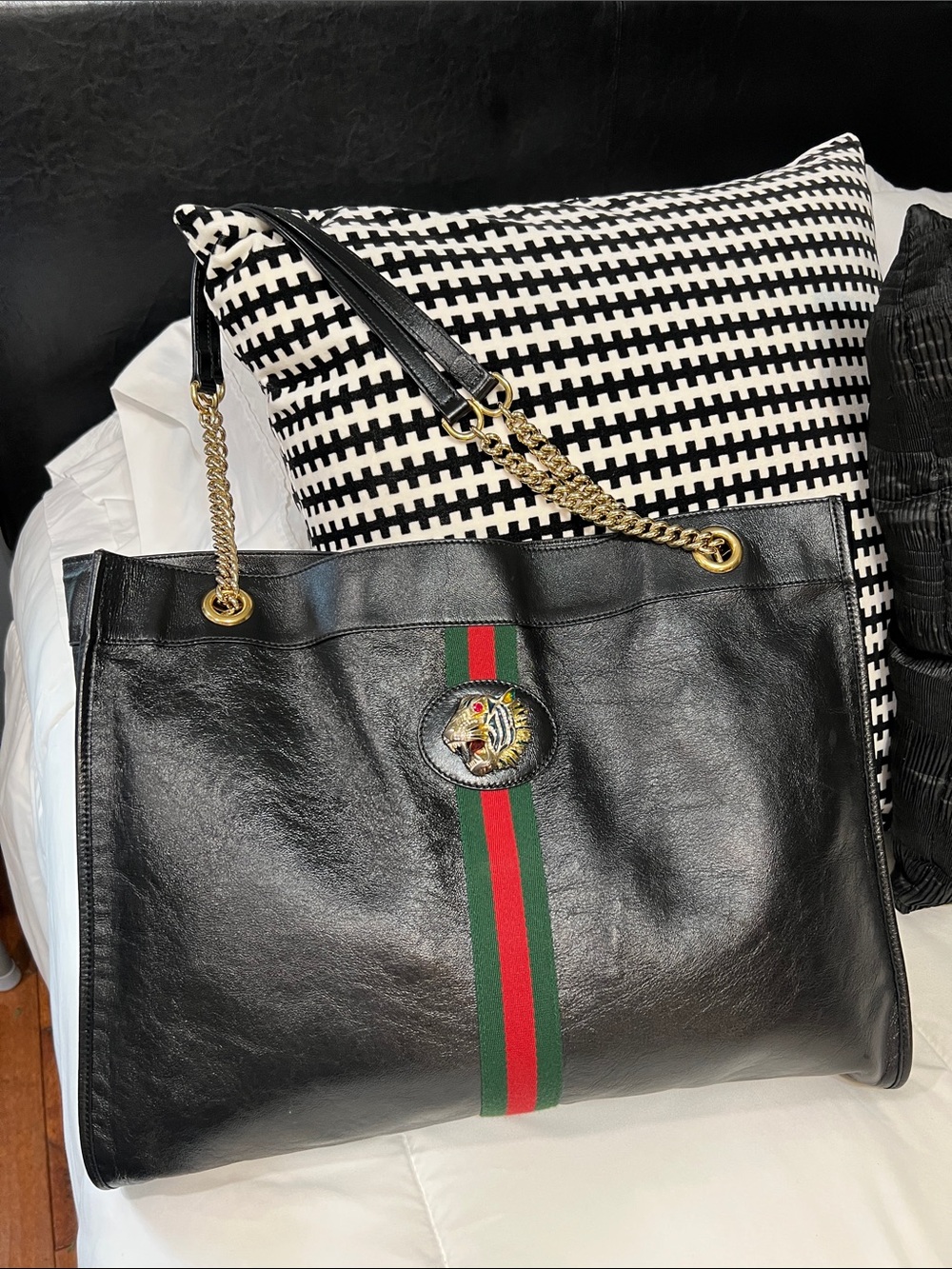 Gucci Black Leather Rajah Chain Tote